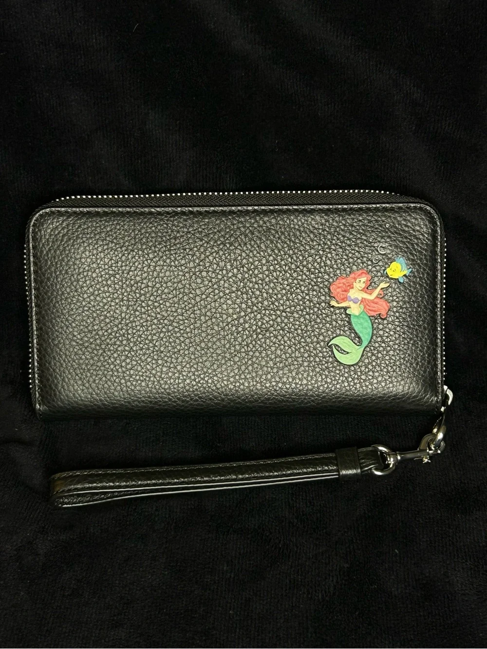 Coach x Disney The Little Mermaid Wristlet with Blue Text 